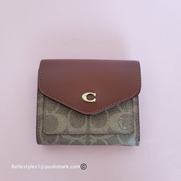 COACH Wyn Small Wallet In Colorblocked Signature Canvas & Leather-Tan Rust - Picture 8 of 16